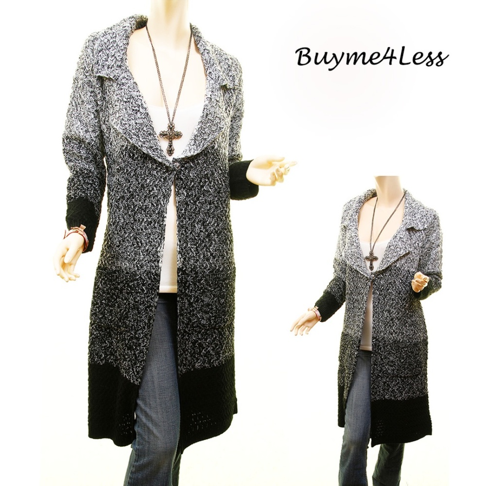 Chunky Wool Blend Tweed Cable Knit Sweater Coat